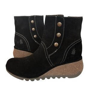 Fly London Black Leather Suede Ankle Booties New Size 9